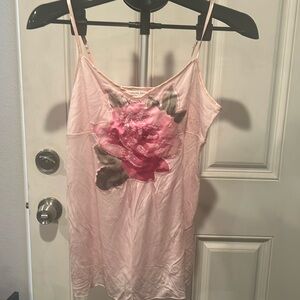 Pink adjustable strap rose embroidered flowy tank